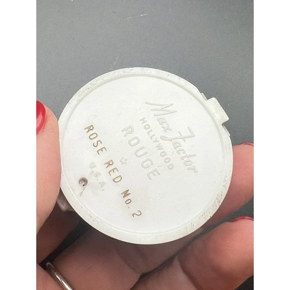 VINTAGE MAX FACTOR HOLLYWOOD MID CENTURY COMPACT CAKE ROUGE BLUSH ROSE   RED #2